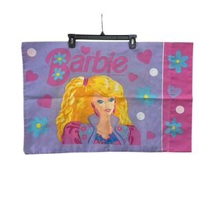 VTG 1991 Barbie Pillowcase Standard Size Mattel Bedding Flowers Hearts Purple